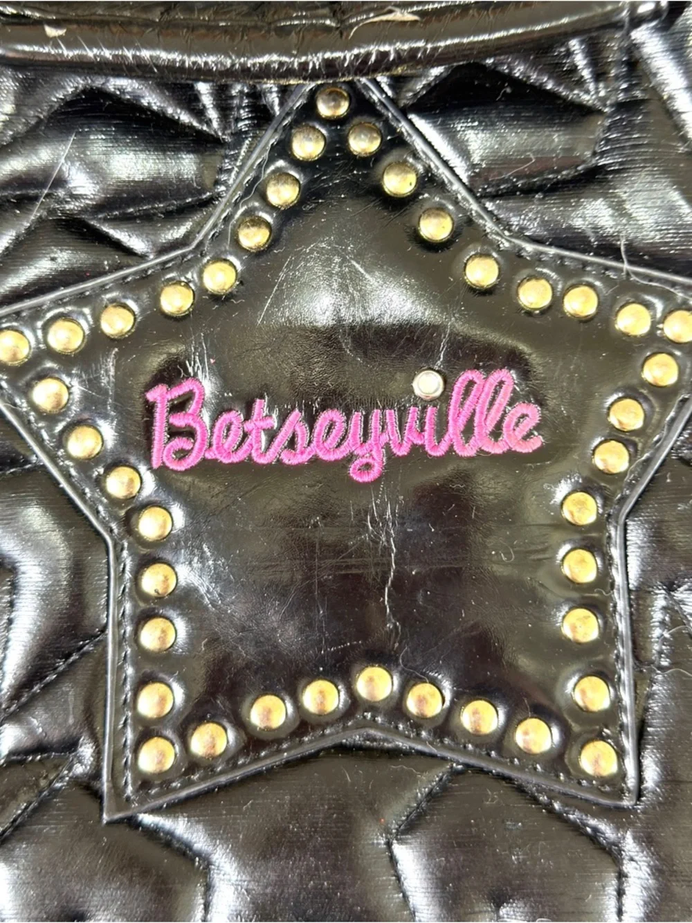Betseyville Betsey Johnson Black Star Quilted Tote Bag Studded Y2K Glam